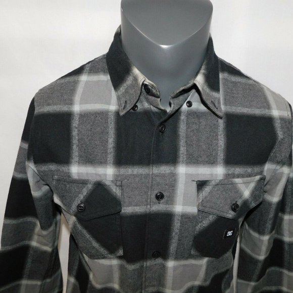 DC shoe Company mens S Black Gray Plaid Button Front shirt skater - Picture 5 of 10
